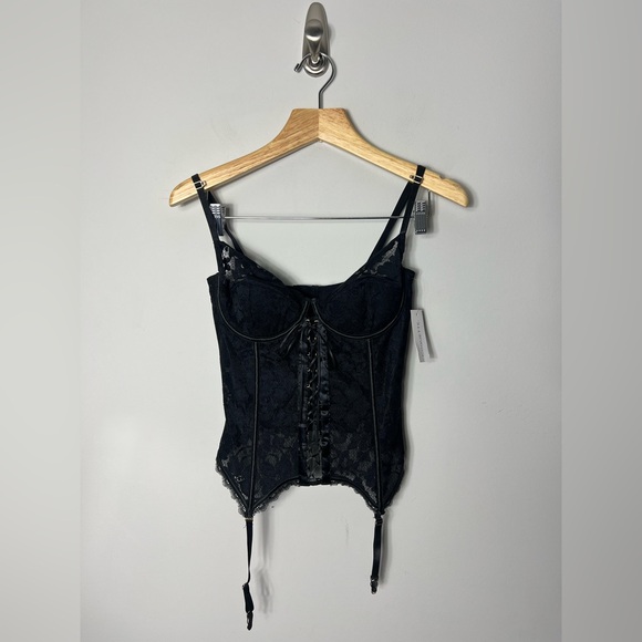 NEW Coquette Bustier Black Lace Up Corset BONED Mesh Size Medium - Picture 1 of 10
